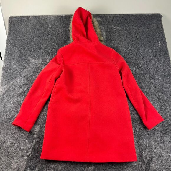 J. Crew Wool Blend Lined Faux Fur Hooded Coat Jacket Pockets Red Women's 4 - Picture 12 of 13